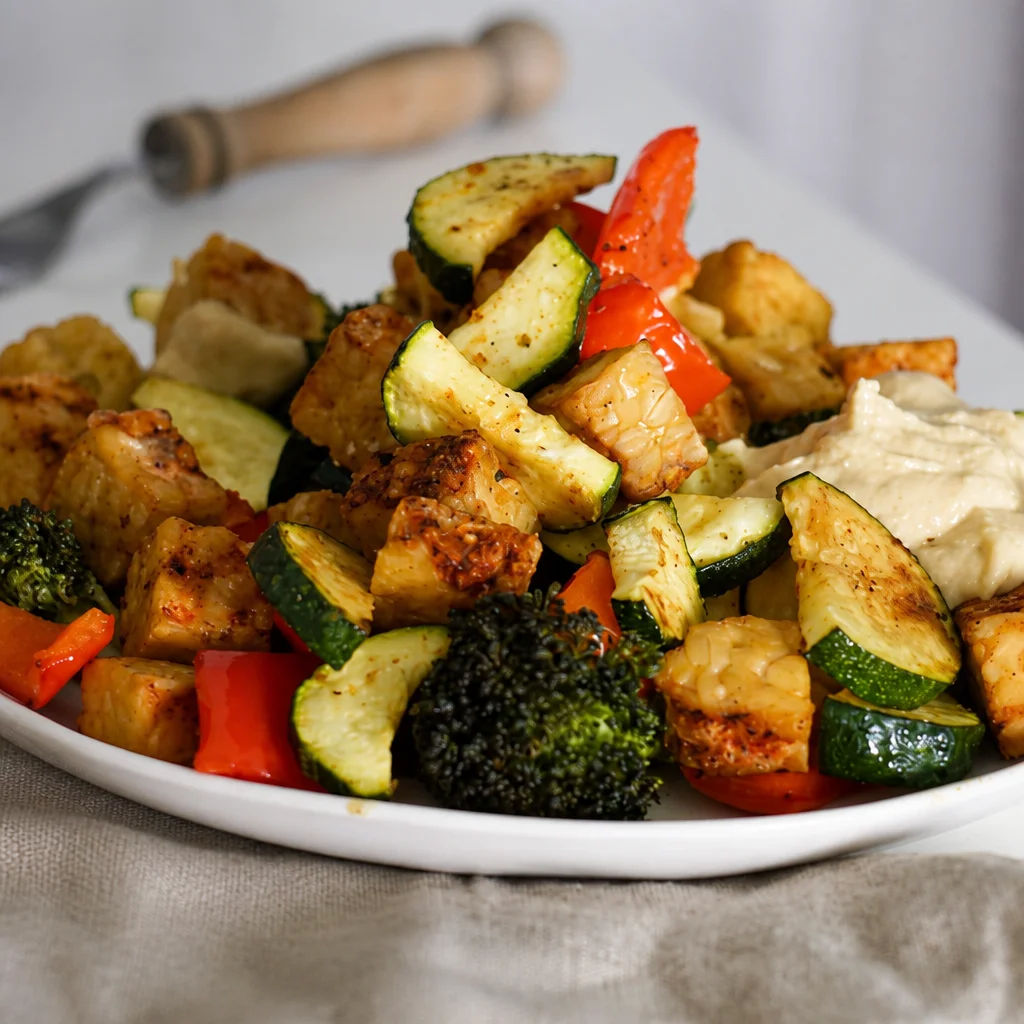 Vegetarische Protein-Bowl mit Tofu und Gemüse aus dem Air Fryer